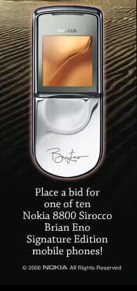 Десять телефонов Nokia 8800 Sirocco Brian Eno Signature Edition будут проданы на благотворительном аукционе. Фото.
