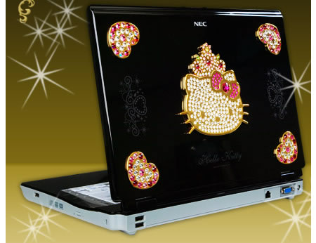 Ноутбук NEC LaVie G украшенный Hello Kitty и кристаллами Swarovski. Фото.