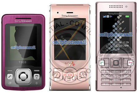 Sony Ericsson T303, T700 и W595 с розовым корпусом. Фото.