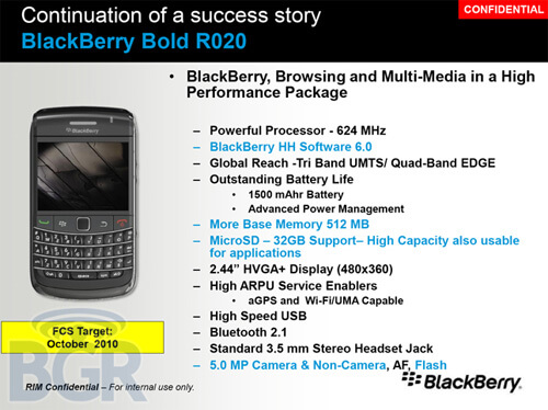 Появились детали о BlackBerry Bold 9780. Фото.