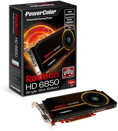 Однослотовая видеокарта PowerColor Radeon HD 6850. Фото.