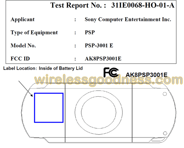 Sony PSP 3001 E проходит сертификацию FCC. Фото.
