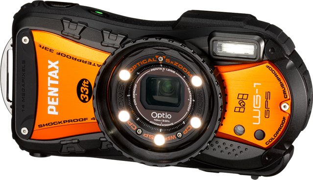 PENTAX Optio WG-1 GPS в оранжевом цвете. Фото.