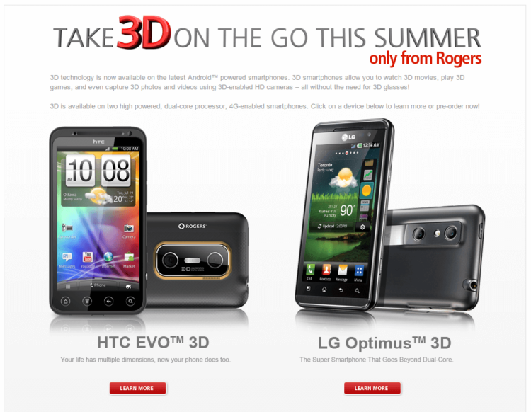 HTC EVO 3D и LG Optimus 3D доступны для предзаказа. Фото.