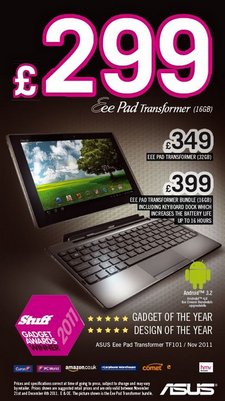 Asus снижает цену оригинального планшета Eee Pad Transformer до 299 фунтов. Фото.