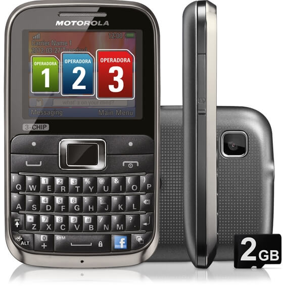 Дебютировал трехсимочный Motorola Motokey EX117 с кнопкой Facebook. Фото.