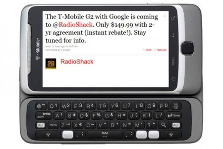 T-Mobile G2 по цене в $150 на Radio Shack. Фото.