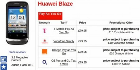 Бюджетный смартфон Huawei Blaze появился в продаже. Фото.