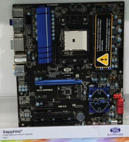[Computex 2012] Sapphire показала мейнстримовую матринскую плату Pure Platinum A75 с сокетом FM2. Фото.