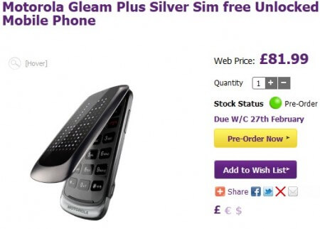 Motorola Gleam+ поступит в Великобританию уже в этом месяце. Фото.