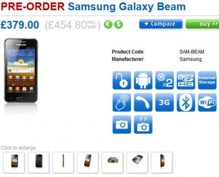 Новый Samsung Galaxy Beam поступает в Великобританию. Фото.