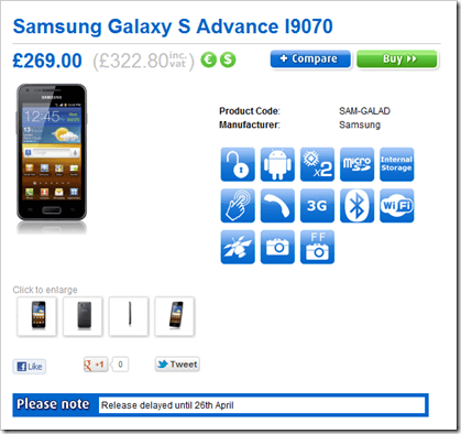 После нескольких задержек Samsung Galaxy S Advance поступает в Великобританию. Фото.