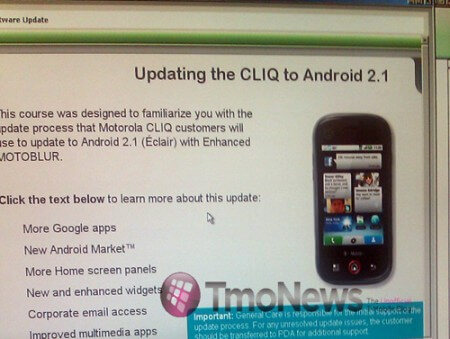 Moto Cliq получит Android 2.1 в середине ноября. Фото.