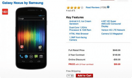 Verizon снижает цену на Galaxy Nexus. Фото.