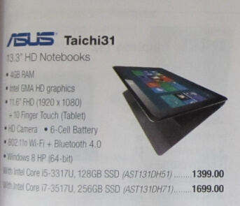 Гибридный ноутбук Asus Taichi31 появится этой зимой. Фото.