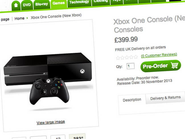 Стоимость предзказа Xbox One в Британии составляет 400 фунтов. Фото.