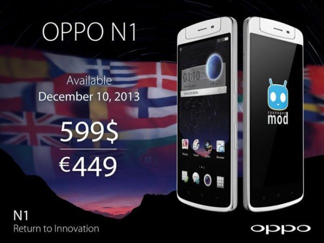 Флагманский смартфон Oppo N1 поступит в продажу 10 декабря. Фото.