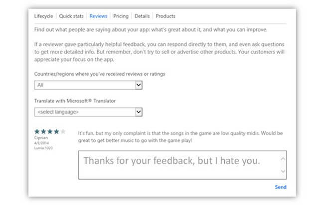 Microsoft позволила разработчикам мобильных приложений отвечать на критику в App Store. Фото.