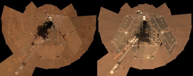 «Заботливая» природа Марса почистила солнечные панели ровера «Оппортьюнити». Фото.