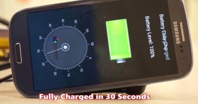 Представлена технология зарядки смартфона за 30 секунд. Фото.