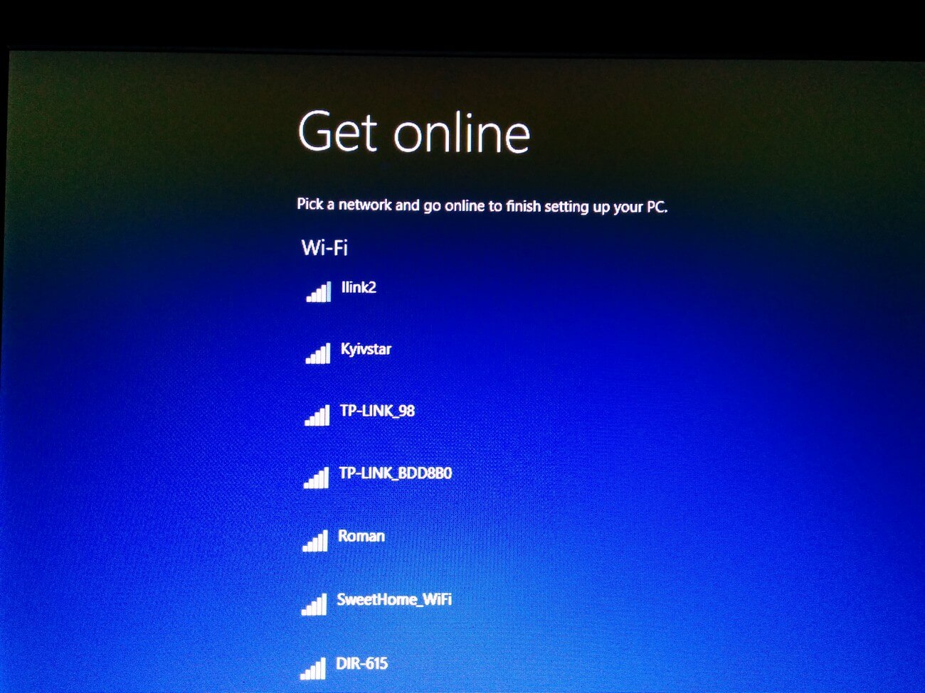 Выбор Wi-Fi сети