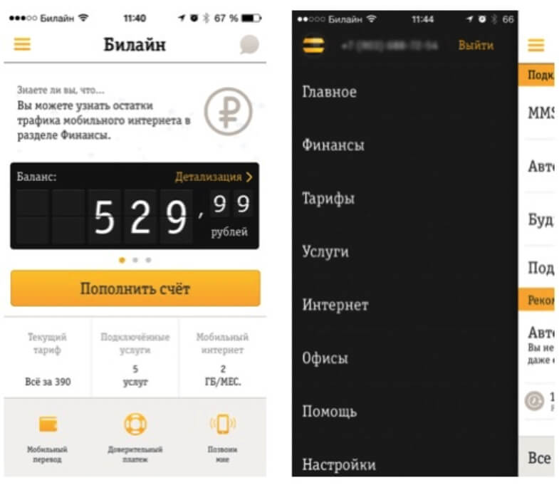 Баланс в Билайне. Фото.