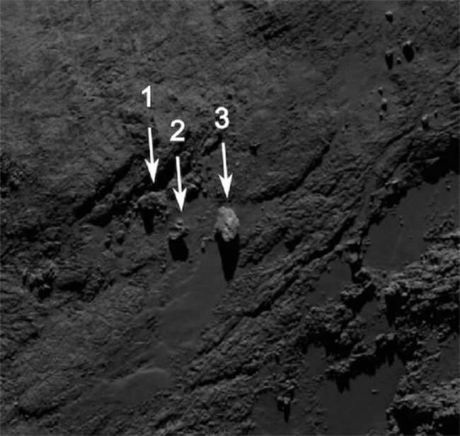 На комете 67P обнаружены балансирующие камни. Фото.