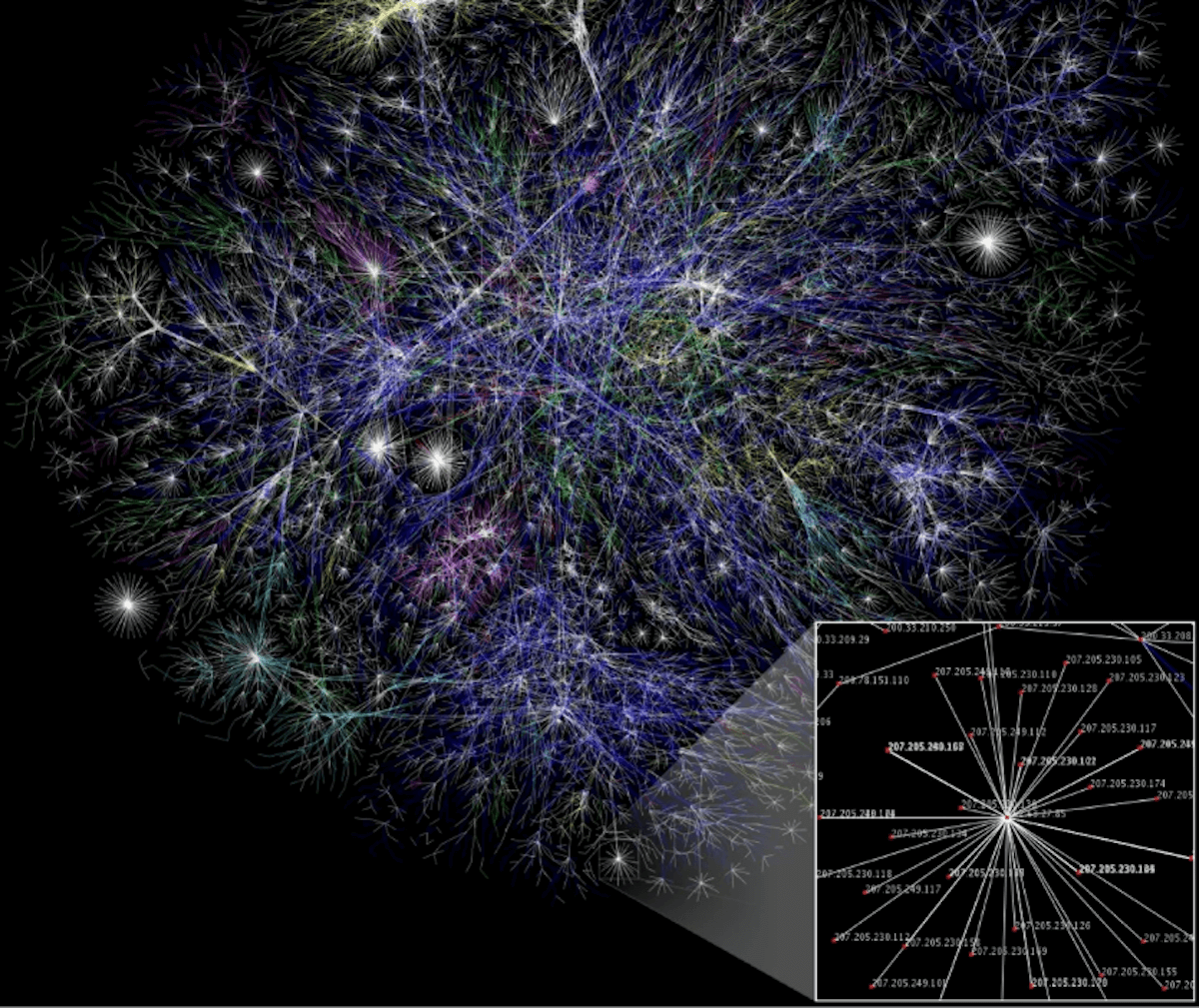 Визуализация, показывающая лишь часть наших коммуникационных сетевых маршрутов. Фото.