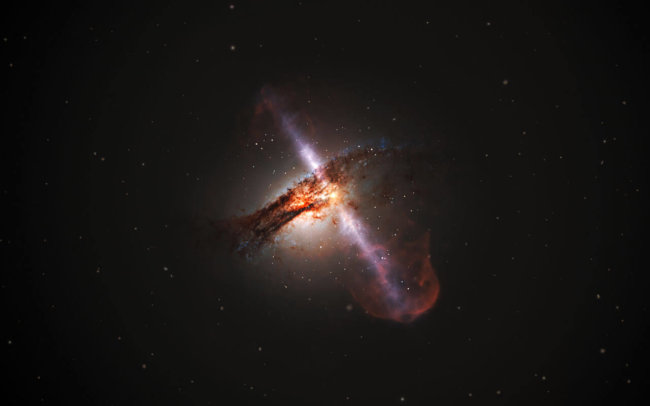 Дюжина черных дыр, выбрасывающих энергию в одном направлении, очень удивили ученых. Фото.