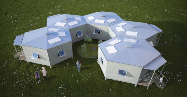 Шестиугольные дома для сирийских беженцев. Фото.