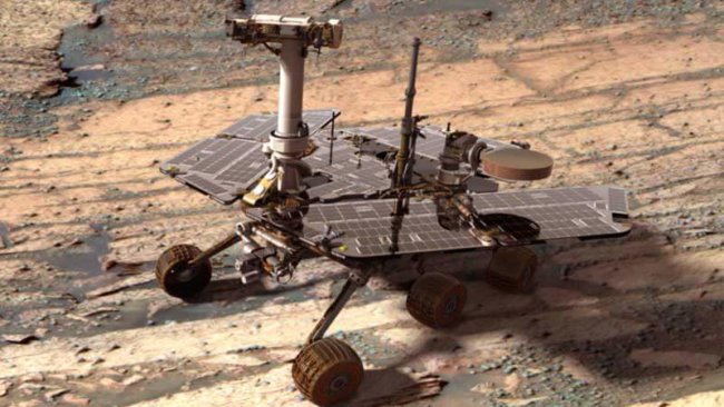 Марсоход «Оппортьюнити» застрял в марсианском грунте при подъеме на холм. Фото.