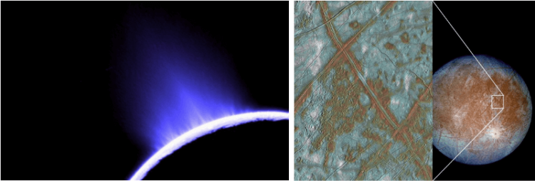 Самый большой спутник. Спутник Юпитера Европа и спутник Сатурна Энцелад. Фото.