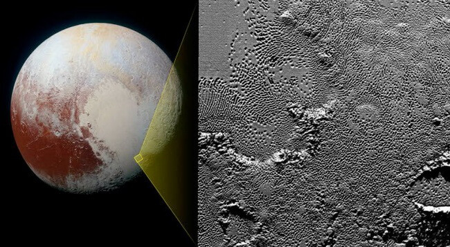 Ямы Плутона. Поверхность Плутона имеет отверстия, похожие на ямы. Фото.