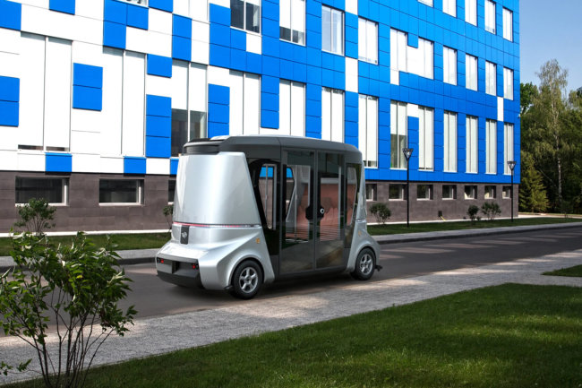 Российская компания Volgabus представила беспилотный модульный автобус. Фото.