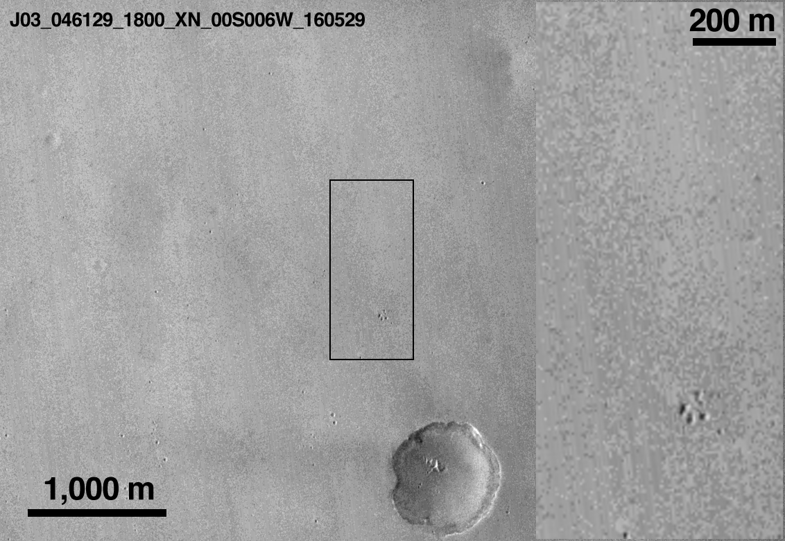 Космический аппарат NASA обнаружил упавший Скиапарелли. Фото.