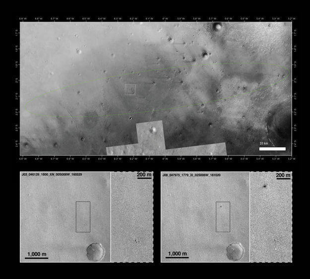 Космический аппарат NASA обнаружил упавший Скиапарелли. Фото.