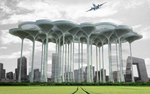 Аэродромы-небоскребы будут перевозить пассажиров между городами. Выглядит пугающе. Фото.