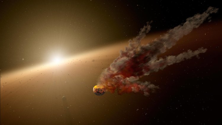 Космическая коллизия. Согласно одной из теорий, странное поведение звезды Табби можно объяснить столкновением двух протопланет (как на изображении выше), создавших огромный объем космического мусора. Новая теория гласит, что столкновение действительно могло быть, однако произошло оно между огромной планетой и самой звездой. Фото.