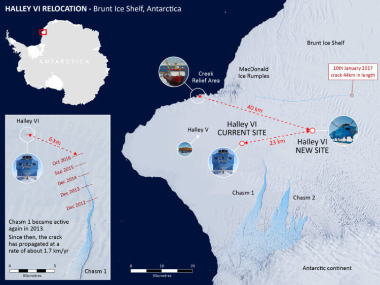 Антарктическая трещина заставляет эвакуировать целую научную станцию. Фото.