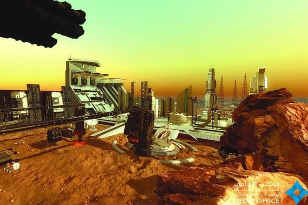 Объединённые Арабские Эмираты планируют построить город на Марсе. Так, видимо, будет выглядеть город со стороны. Фото.