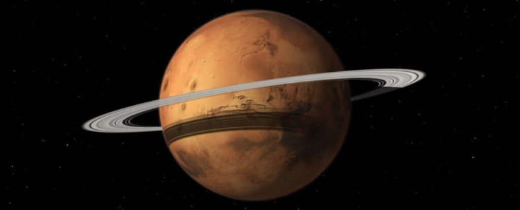 Компьютерные модели показывают, что пыль со спутников Марса начинает формировать ему кольца. Фото.