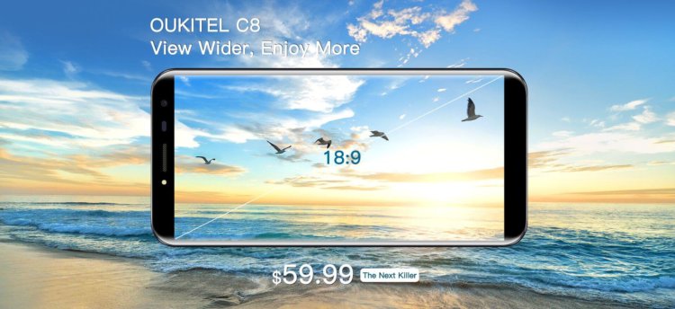 OUKITEL Mix 2 и OUKITEL C8 – смартфоны с безграничными дисплеями. Фото.