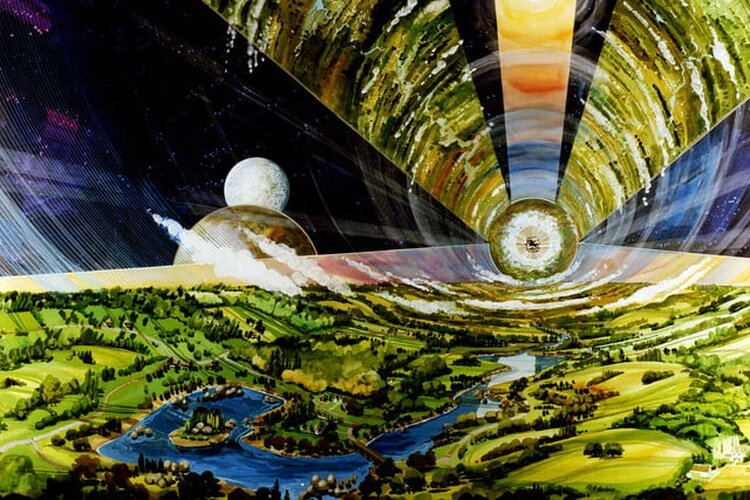 NASA именно так представляло в 70-х годах свою победу в космической гонке. Цилиндр О’Нила. Фото.