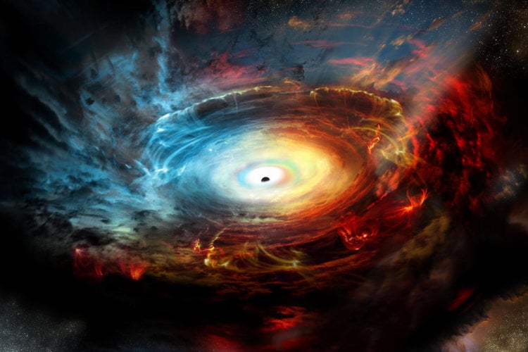 Может ли материя покинуть горизонт событий во время слияния черных дыр? Фото.