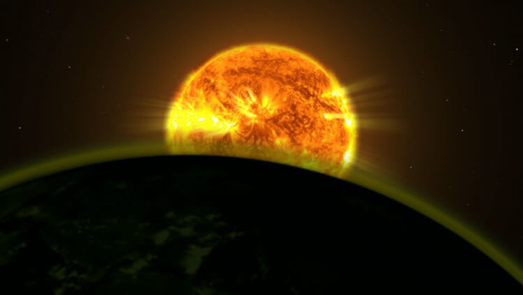А если эти миры уже обитаемы? Звезда освещает атмосферу экзопланеты. Фото.