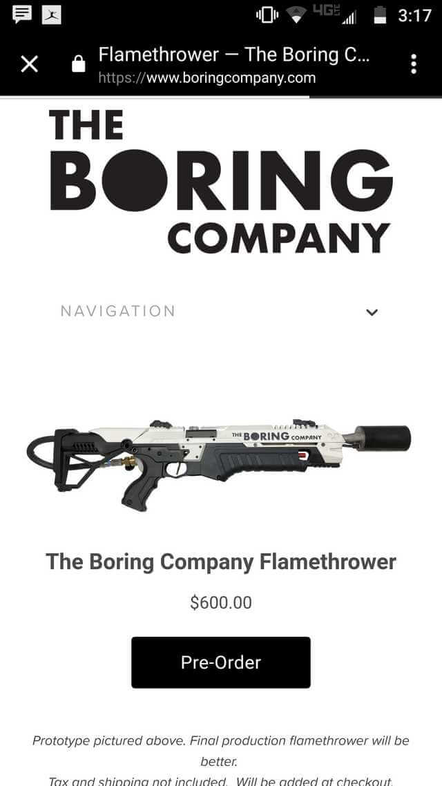 Илон Маск и The Boring Company начнут торговать огнемётами. Фото.