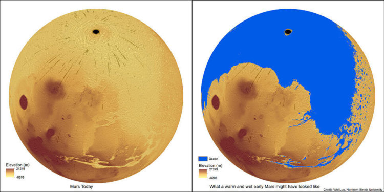 Планетологи уточнили, когда на Марсе могли появиться океаны. Фото.