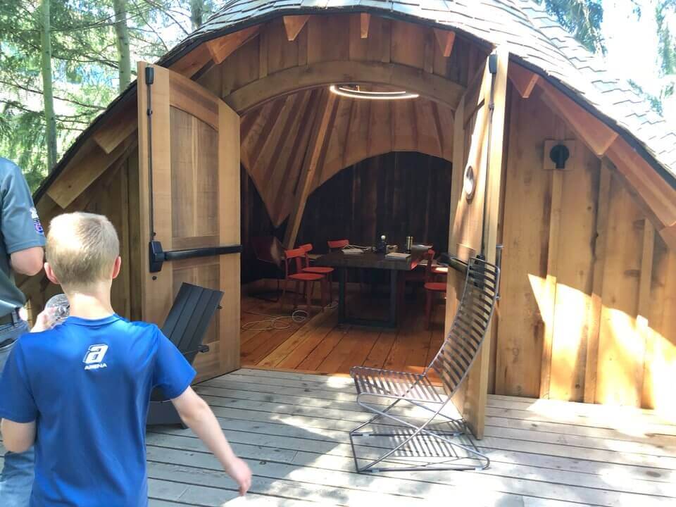 Экскурсия по домикам на деревьях, построенным компанией Microsoft.. Фото.