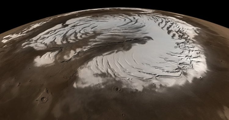 Северный и Южный полюса Марса. На Марсе тоже есть полюса. Фото.