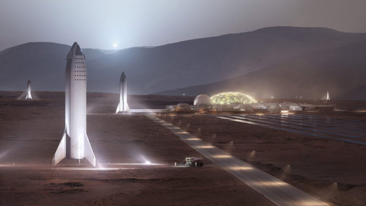 2028 год: завершение строительства жилища Mars Base Alpha. Просто парковка космических кораблей. Ничего особенного. Фото.